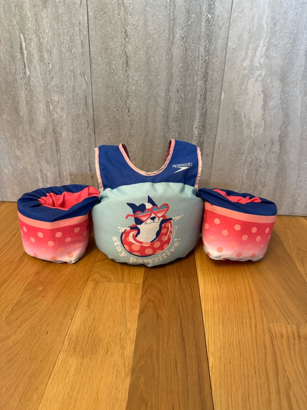 Speedo Kids Blue, Pink & Light Blue Swim Vest with Polka Dot Arm Bands